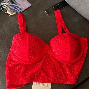 red sparkly bedazzled crop top